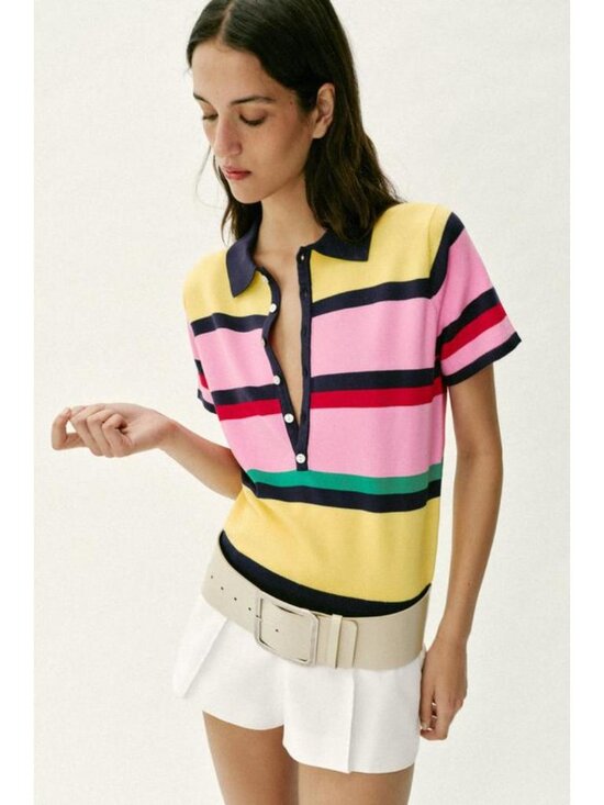 Zara Tops - ZARA STRIPED KNIT POLO TOP
